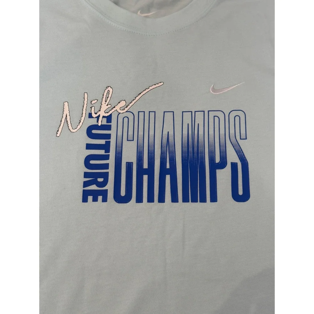 Nike Future Champs Light Blue Graphic T-Shirt Mens Short Sleeve Crewneck‎ Tee